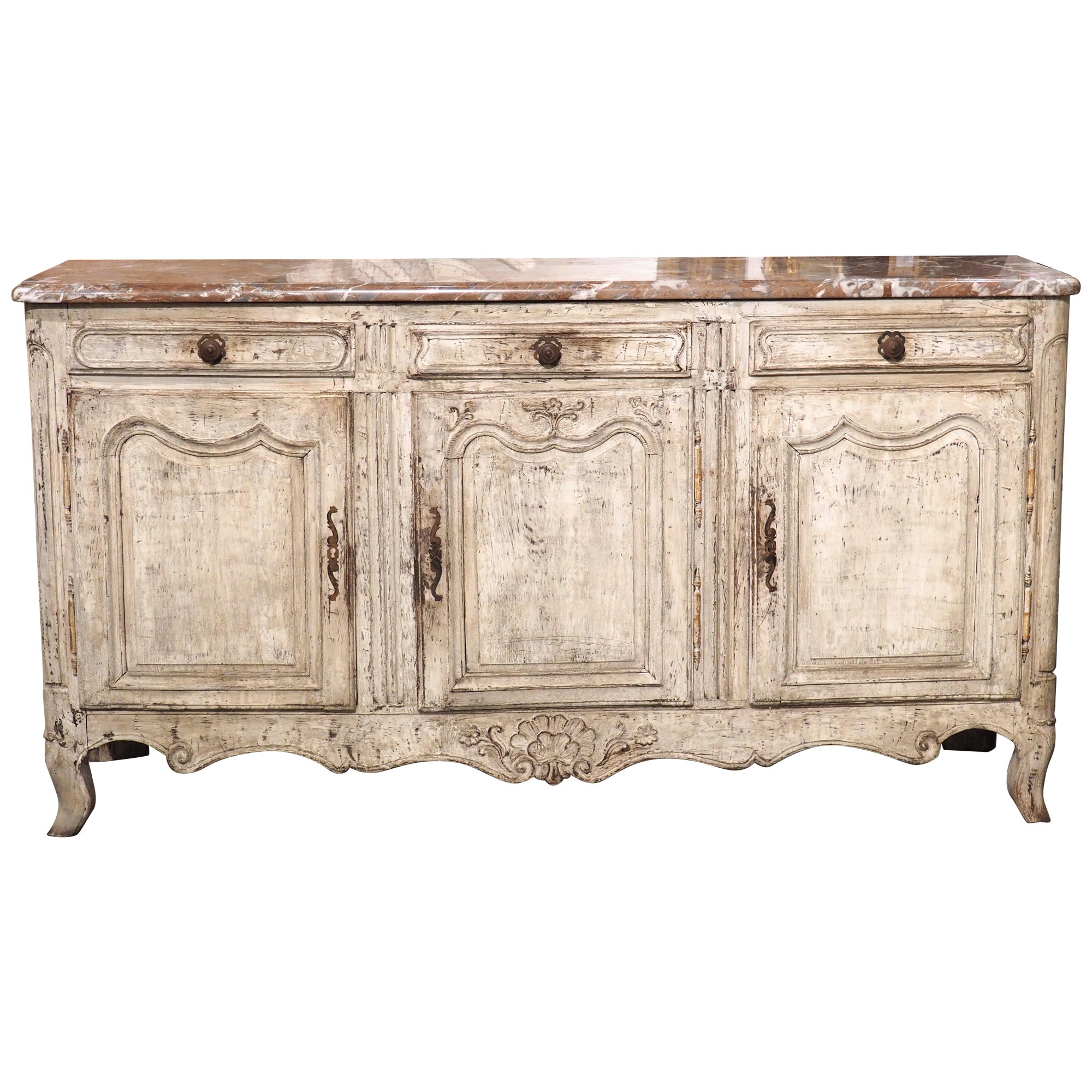 18th Century Painted French Enfilade with Rouge Royal Marble Top For Sale