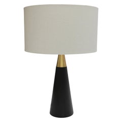 Custom Brass and Black Table Lamp with Ivory Linen Shade by Adesso Imports
