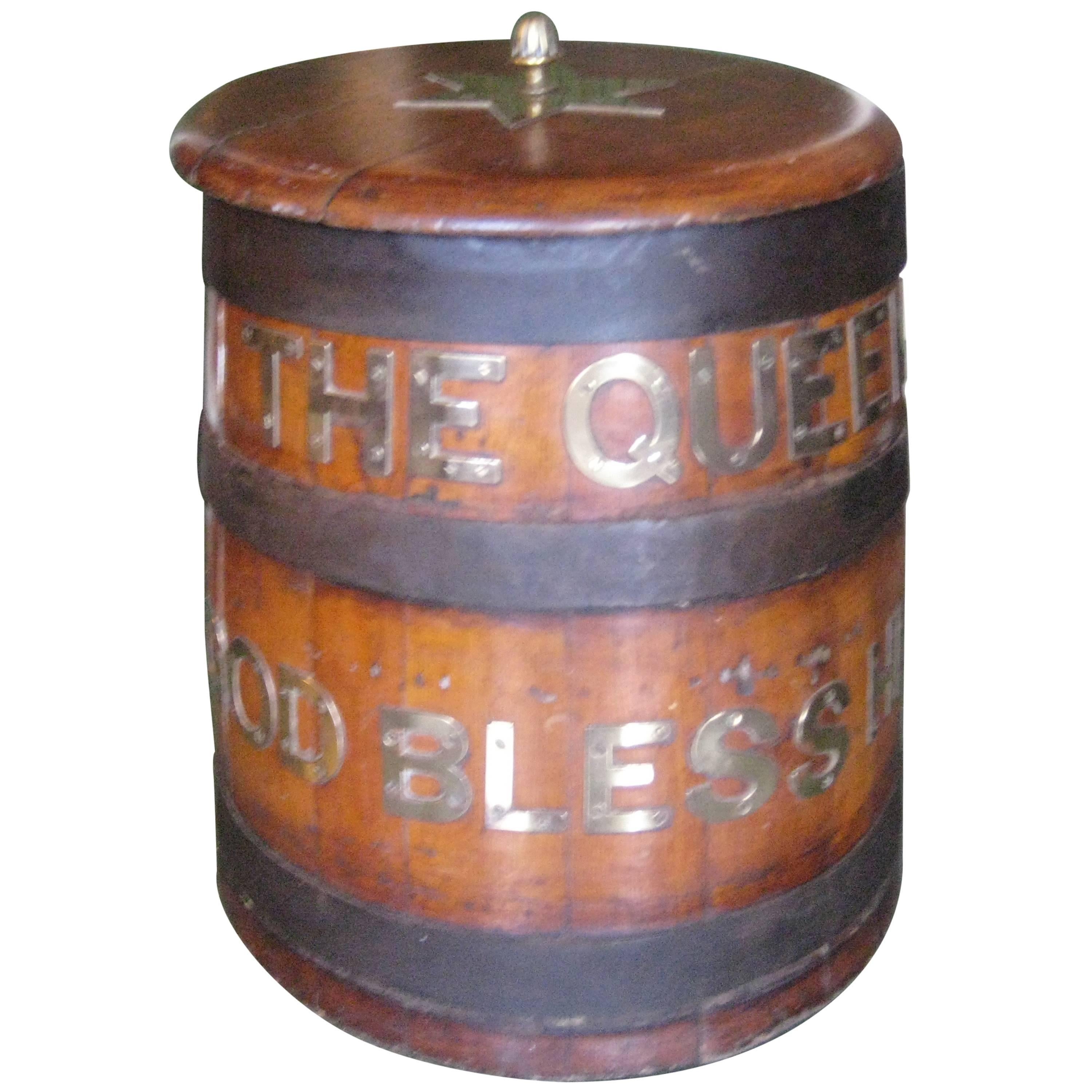 Ship's Biscuit Barrel "The Queen God Bless Her"