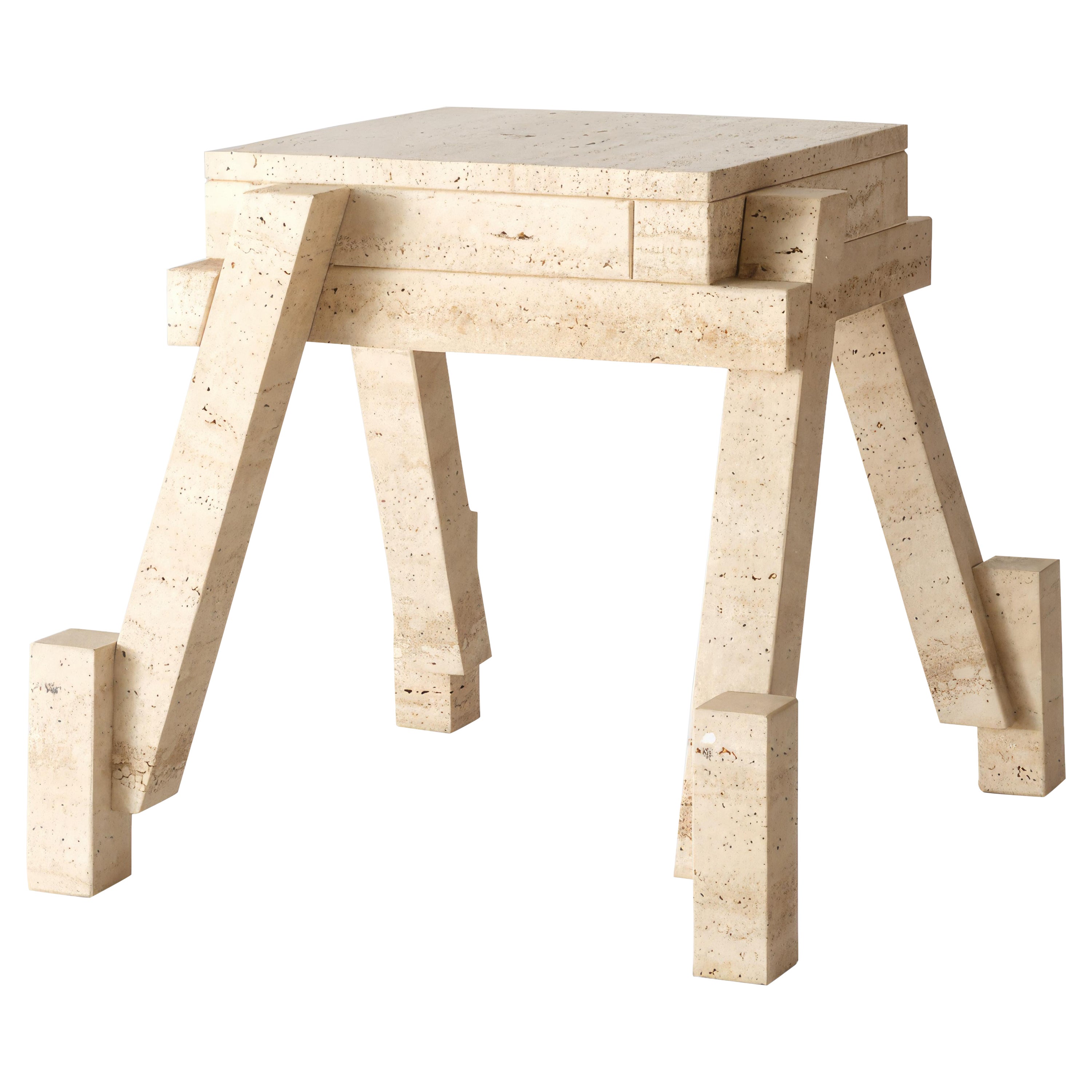 Lazaro Travertine Side Table by Ohla Studio For Sale