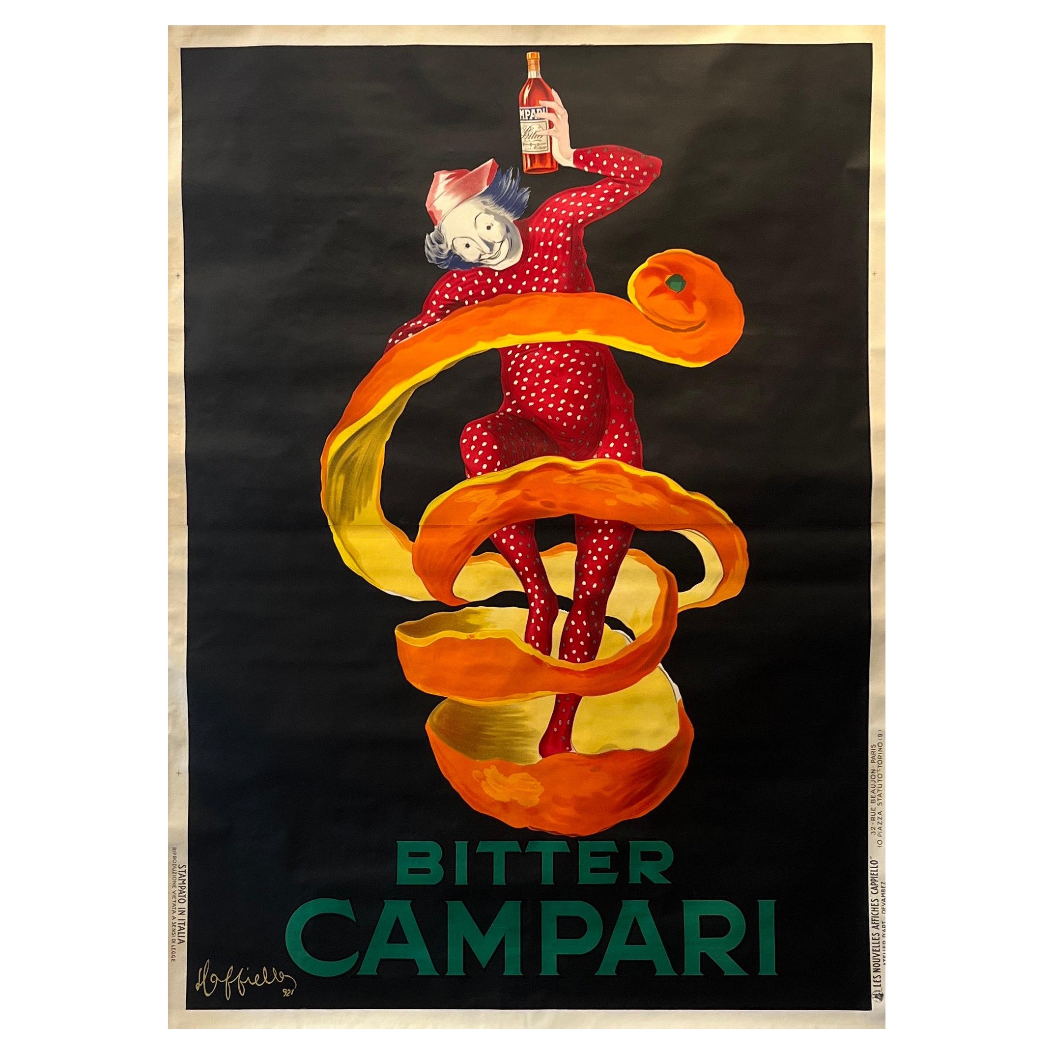 Affiche vintage originale Bitter Campari Spiratello Cappiello 1921 surdimensionnée en vente