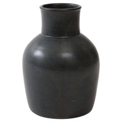 Charcoal Round Vase, High Neck & Sloping shoulders, France, c 1950, signed 'EP'