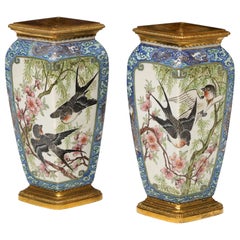 Antique Pair  of porcelain “swallow” vases , L'Escalier de Cristal, France, 1890