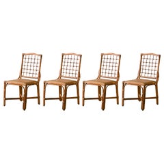Set of 4 bamboo chairs with wicker cushion, Italy 1970.
