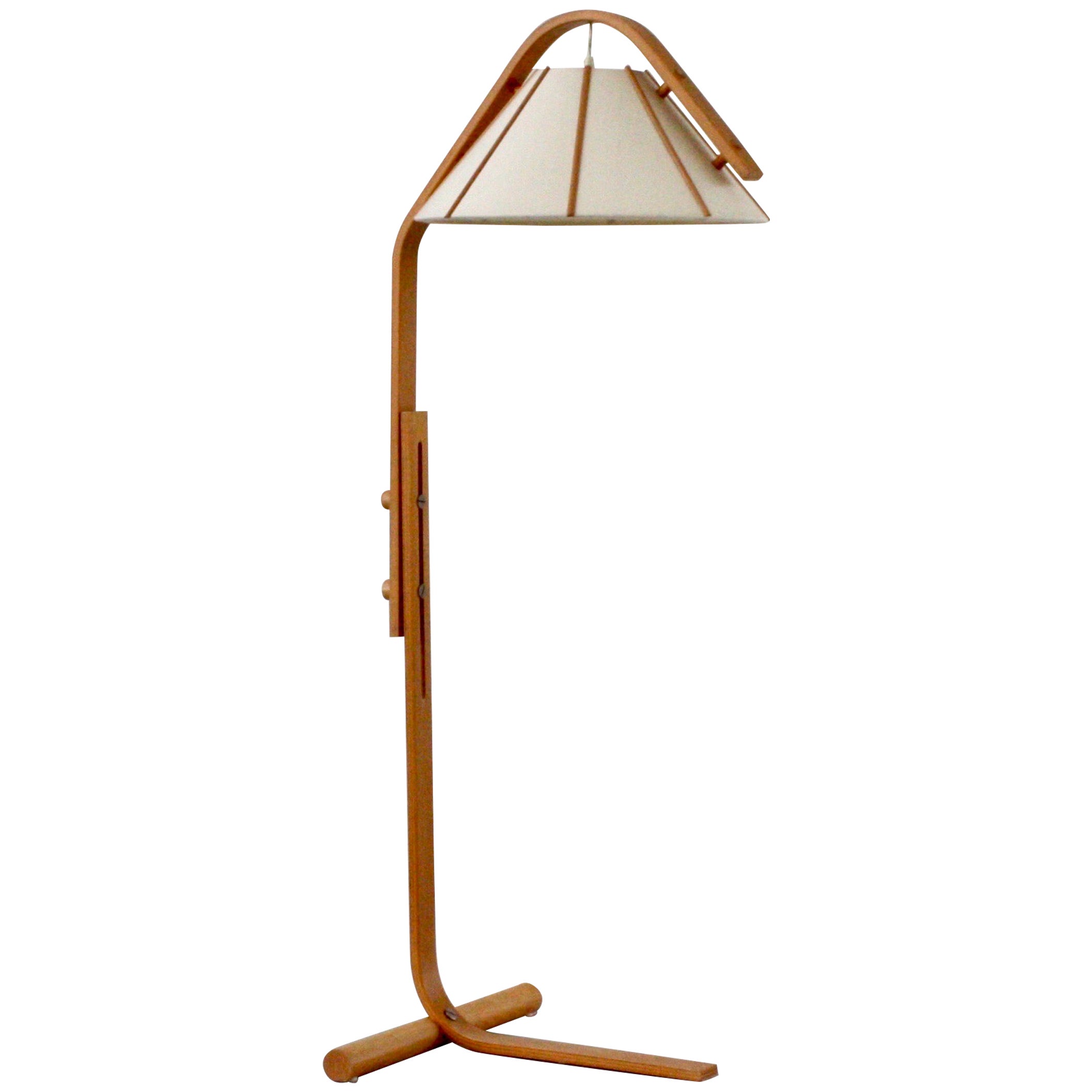 Skandinavische moderne Stehlampe aus Buchenholz von Jan Wickelgren, 1970er Jahre, Schweden 