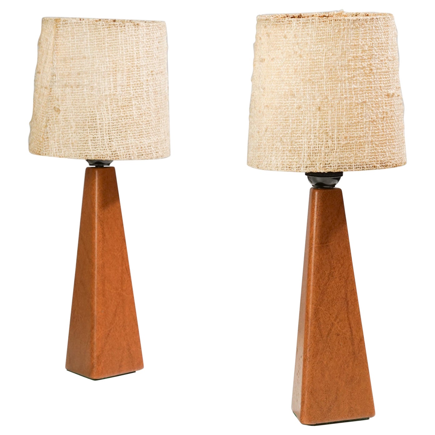 Set of Two Leather Table Lamps by Lisa Johansson-Pape for Orno, Mid-20th Century For Sale