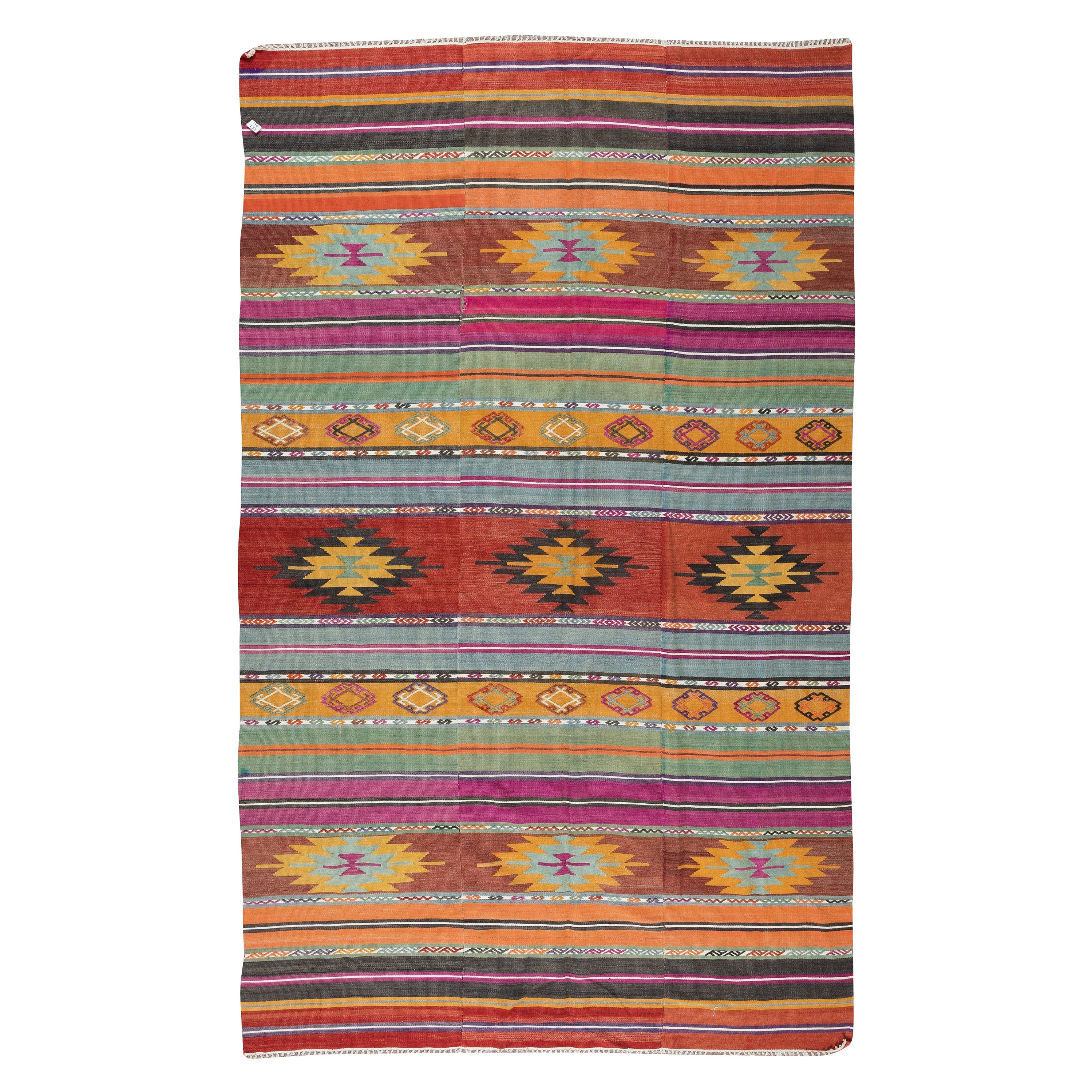 5.8x9,3 Ft Vintage Handgewebter Kelim, farbenfroher Teppich, türkischer Teppich, 100 % Wolle, Vintage