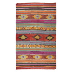 5.8x9.3 Ft Vintage Hand Woven Kilim, Colorful Rug, Turkish Carpet, 100% Wool