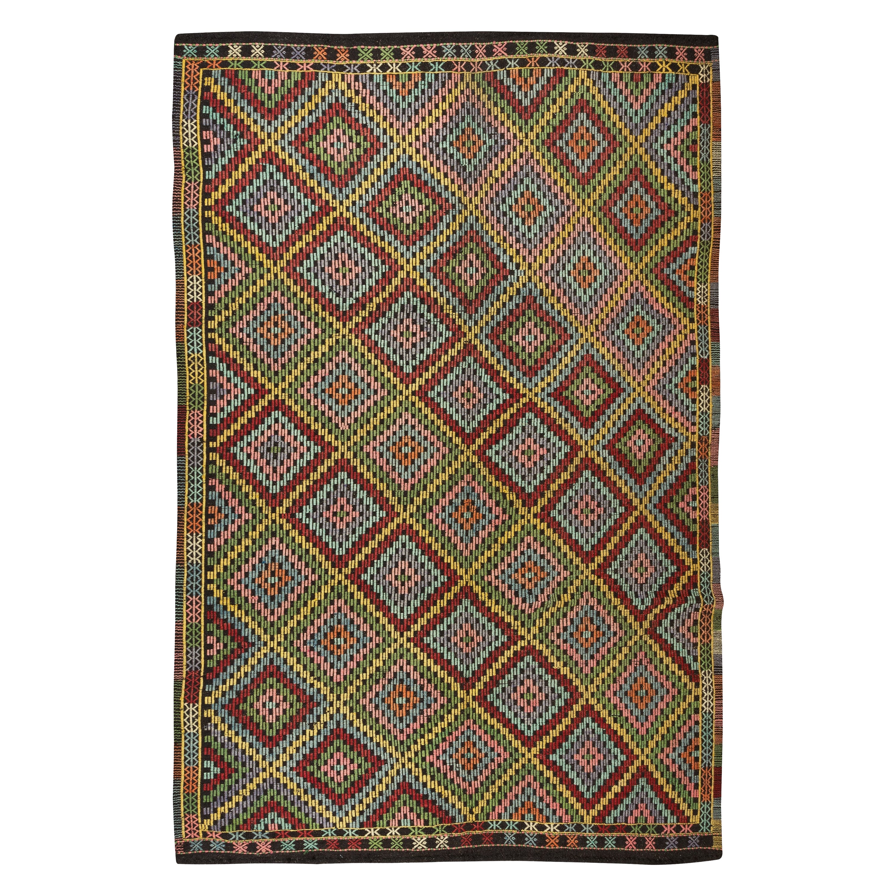 7x10 Ft Vintage Jajim Kilim, Diamond Design Jijim Rug, Handmade Bohemian Carpet (tapis de bohème fait main)