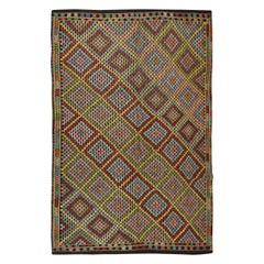 7x10 Ft Vintage Jajim Kilim, Diamond Design Jijim Rug, Handmade Bohemian Carpet