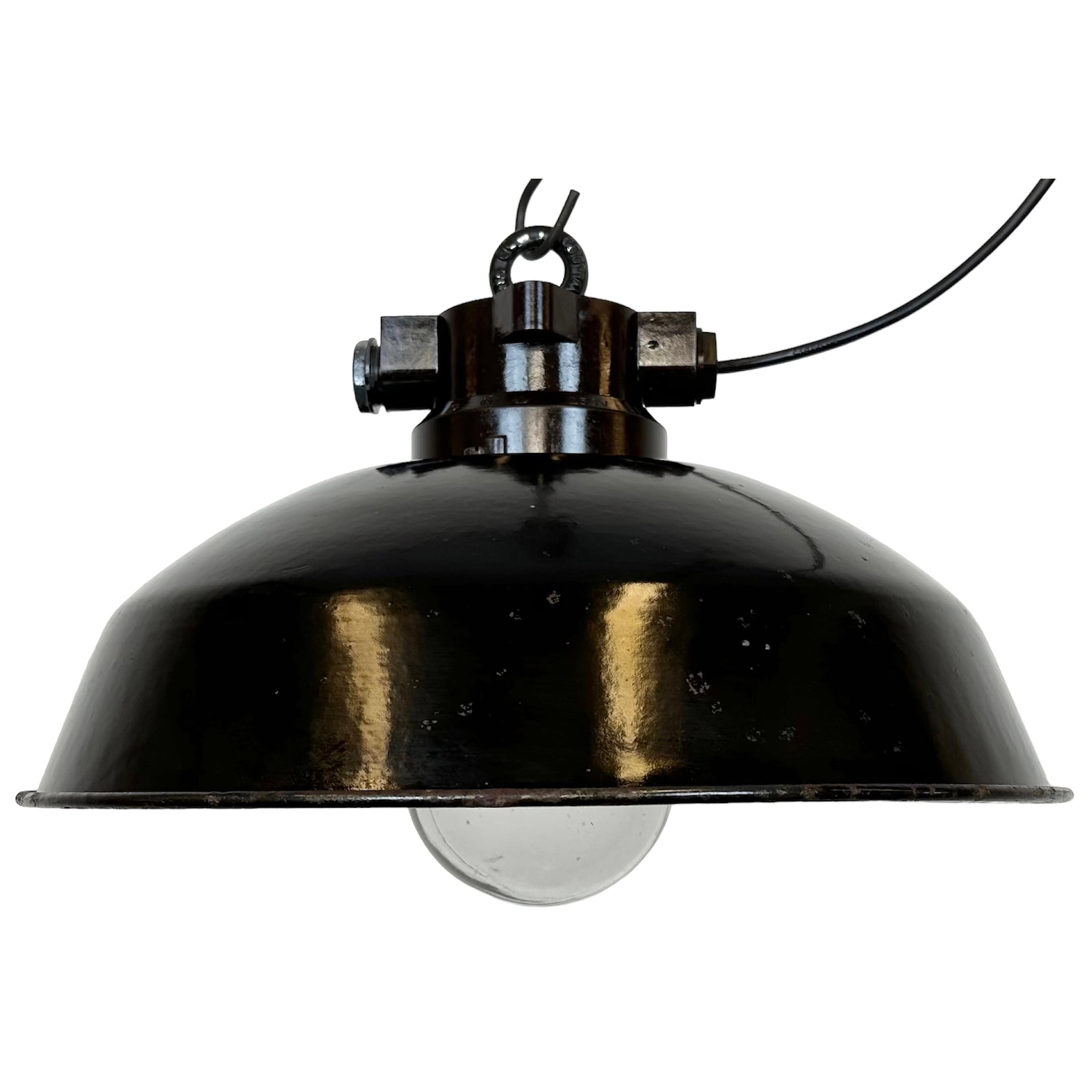 Industrial Black Enamel Factory Pendant Lamp, 1950s