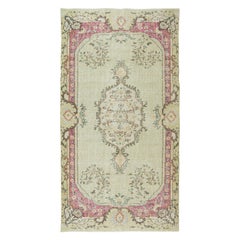 5.2x9.7 Ft Turkish Vintage Wool Area Rug, Light Green & Pink Handmade Carpet