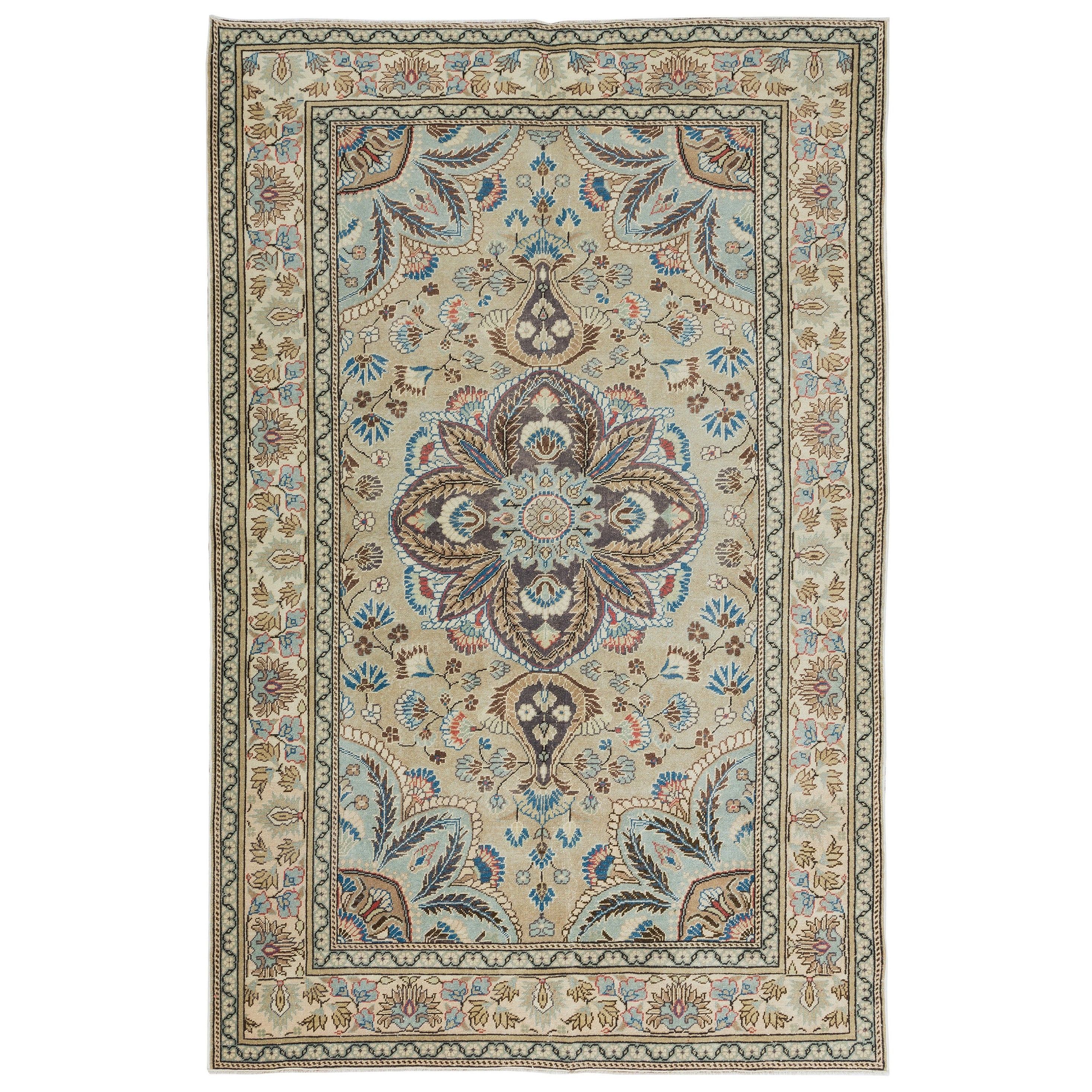 4.6x7.3 Ft Elegant Vintage Hand-Knotted Wool Area Rug from Central Anatolia