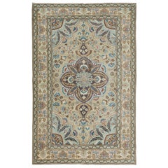 4.6x7.3 Ft Elegant Vintage Hand-Knotted Wool Area Rug from Central Anatolia
