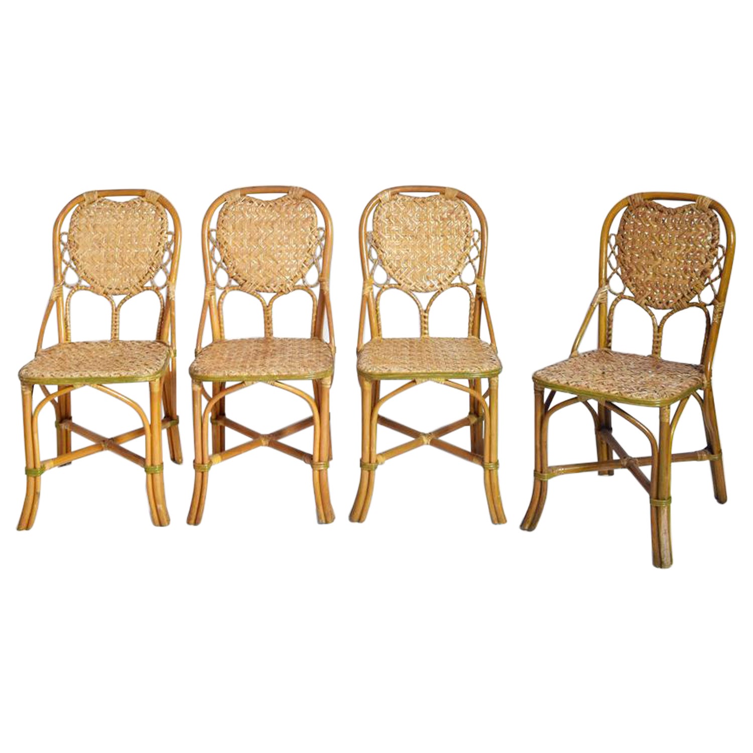 Ensemble de 4 chaises en rotin, années 1970 en vente