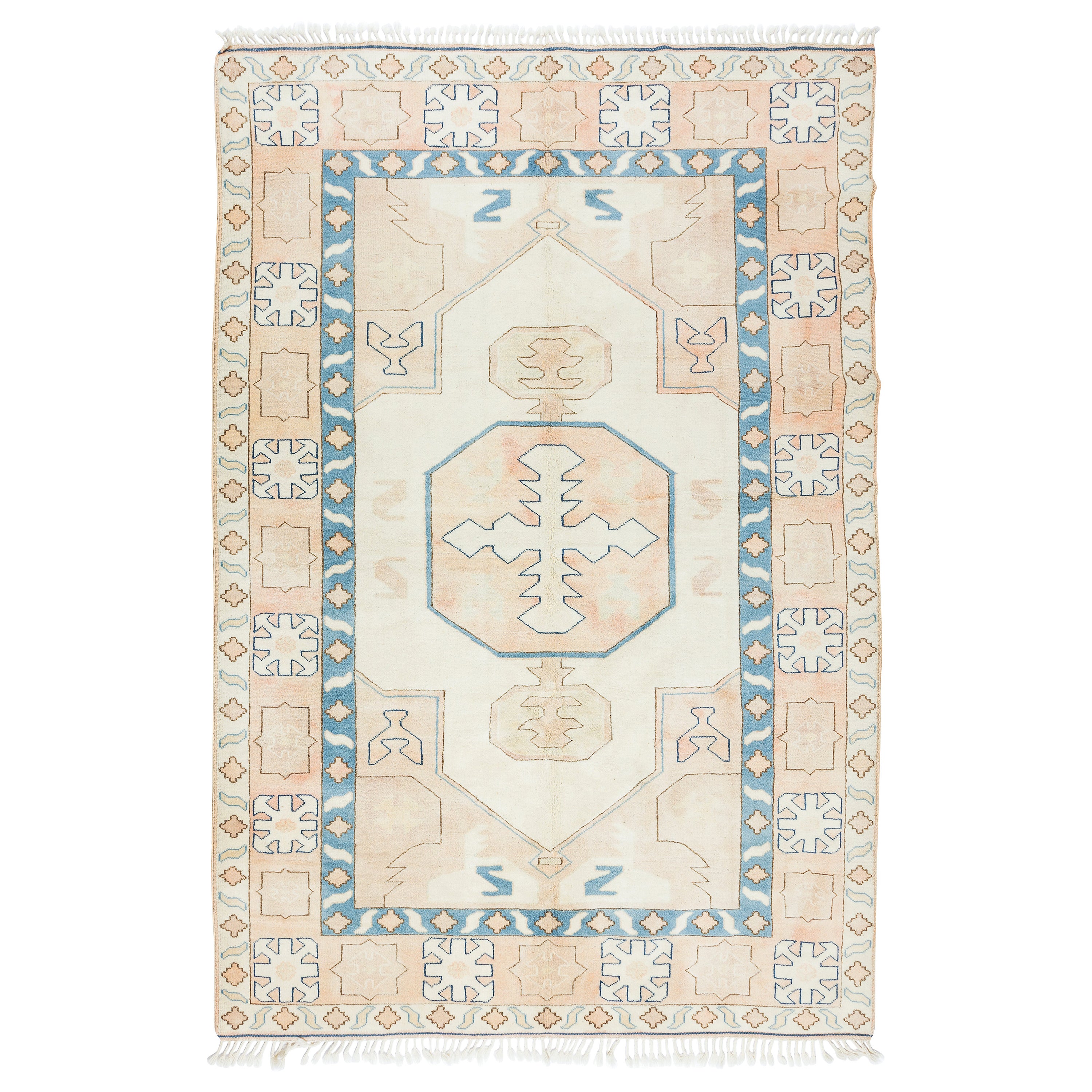 6.7x9.7 Ft Handgefertigter Anatolischer Teppich, geometrisch gemusterter Teppich, Vintage