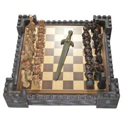 Antique Ceramic Medieval Chessboard with Chesses, 1970s