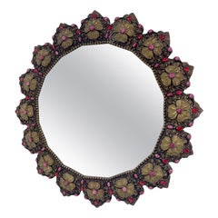 Mid-Century Decorated Round Wall Mirror 