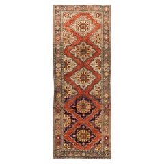 4.5x12 Ft Hand-Knotted Vintage Anatolian Runner Rug. Tribal Style Hallway Carpet