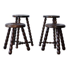 Antique Charles Dudouyt Style Stools, France, 1950s