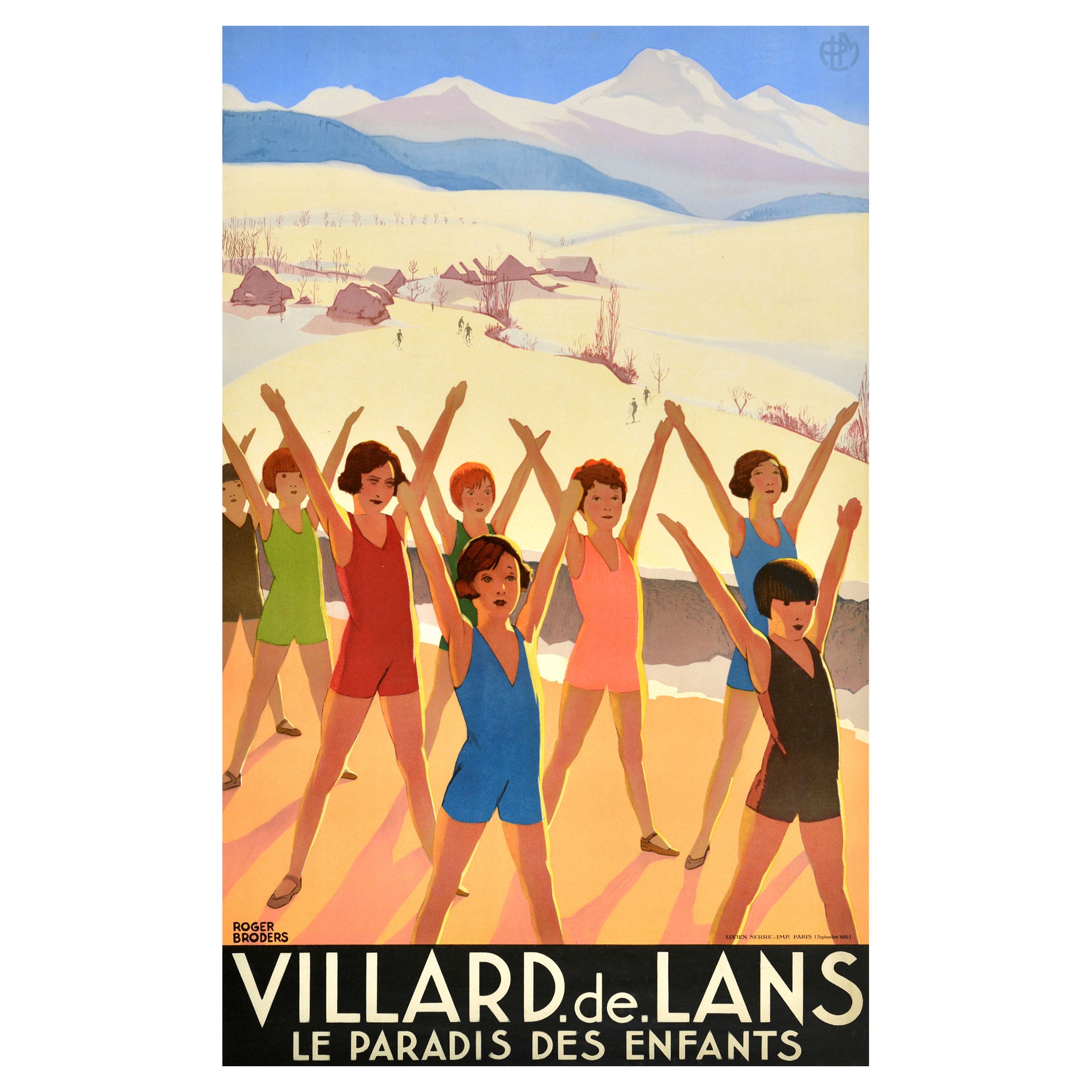 Poster di viaggio originale d'epoca Villard De Lans Paradise Art Deco Roger Broders