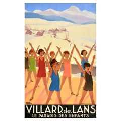 Original Vintage Travel Poster Villard De Lans Paradise Art Deco Roger Broders