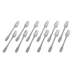 Vintage Georg Jensen Beaded. Set of twelve cake forks in sterling silver.