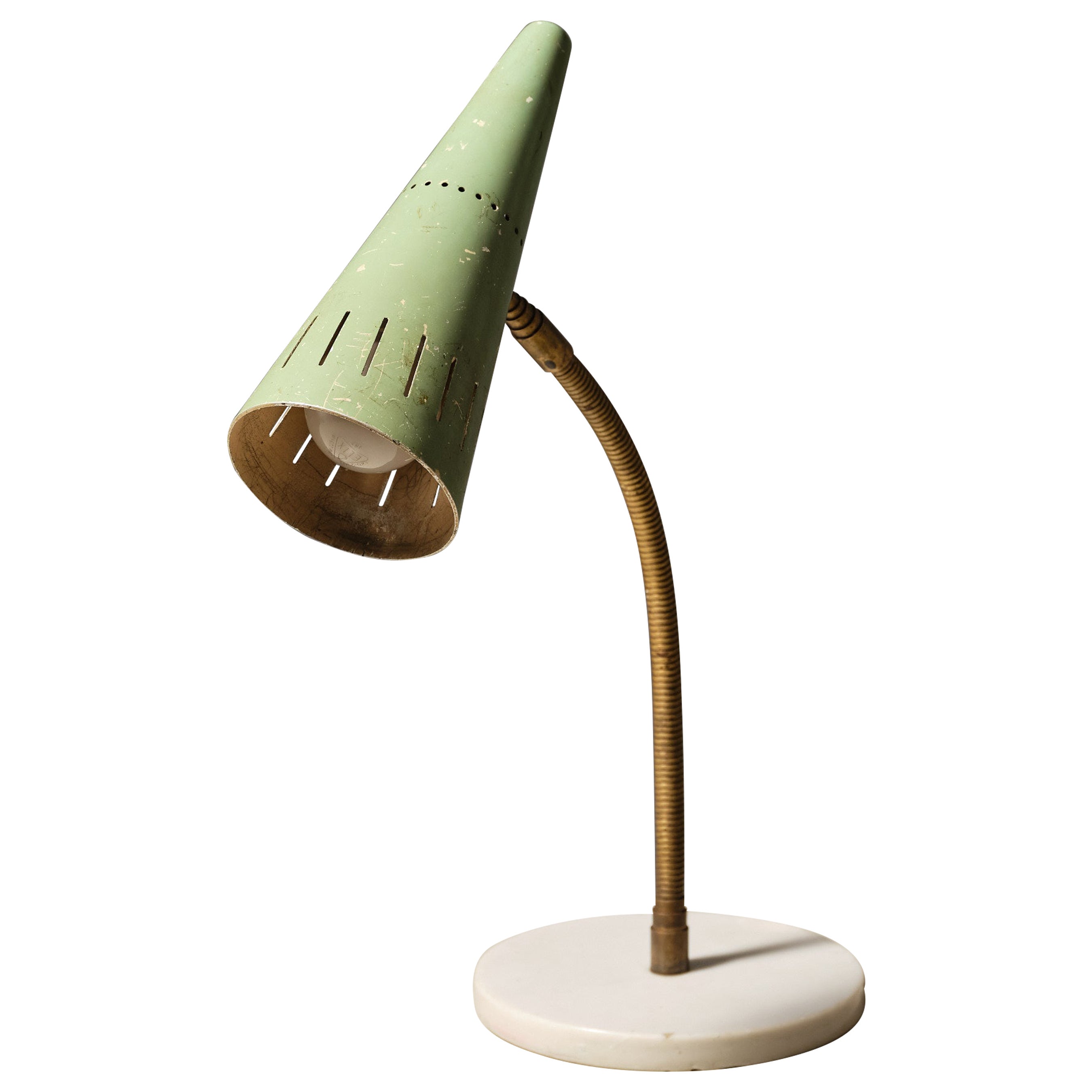 Vintage Italian Table Lamp - 1950s Design with Green Lacquered Metal Shade