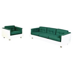 Italian modern green fabric and white wood living room by Zanotta, 1970s