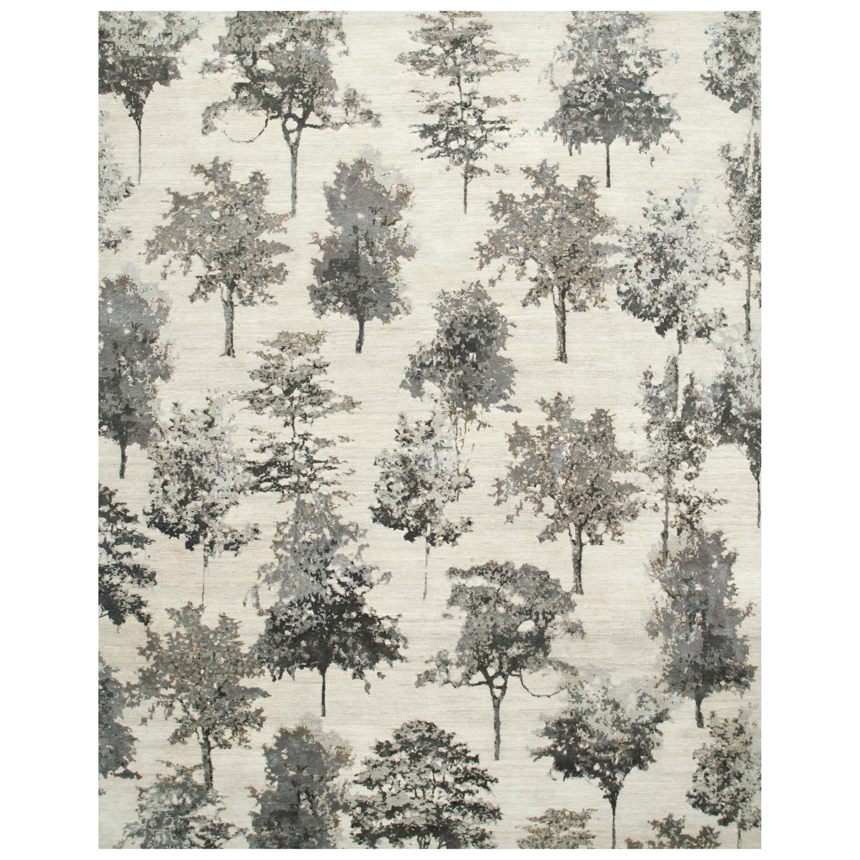  Forest Rug by Rural Weavers, Knotted, Wool, Bamboo Silk, 270x360cm For Sale