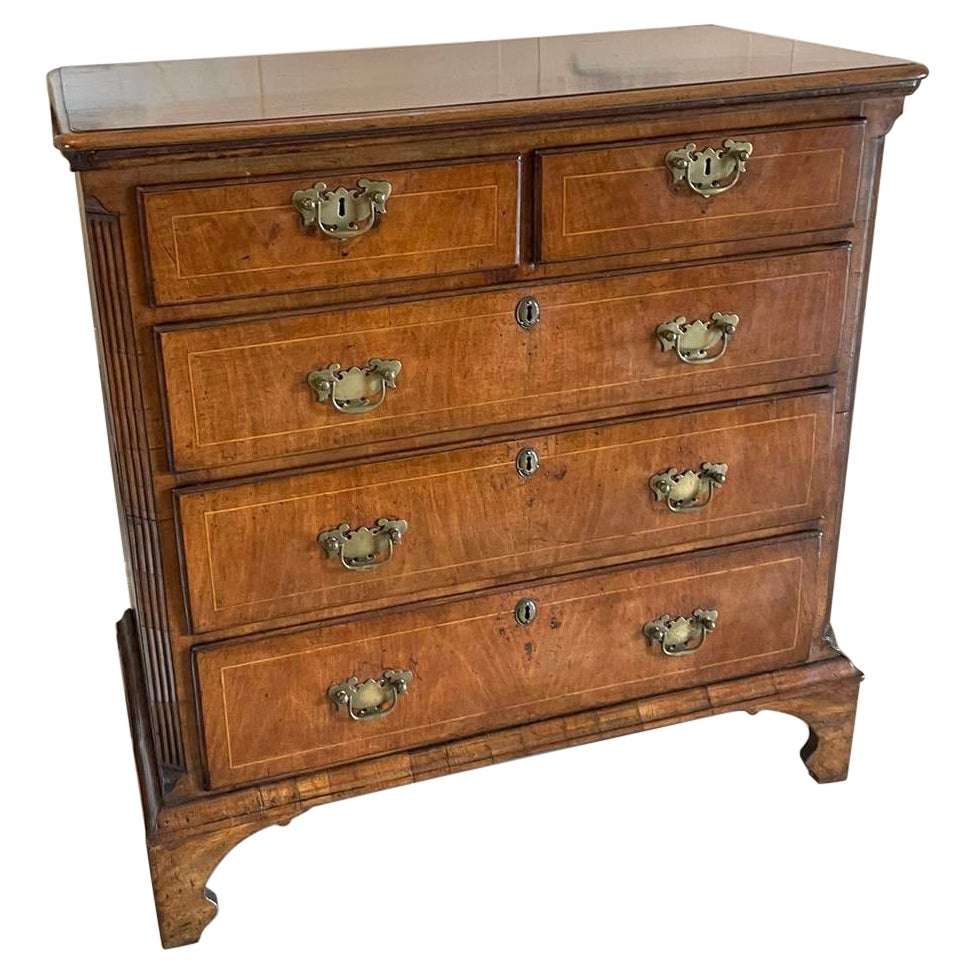 Antique George I Quality Figured Walnut Two Part Chest of Five Drawers  For Sale