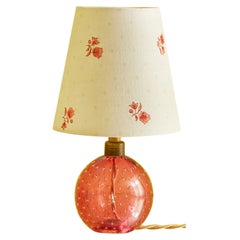 Vintage Murano Table Lamp in Pink with Customized Floral Shade, Italy, 1950s