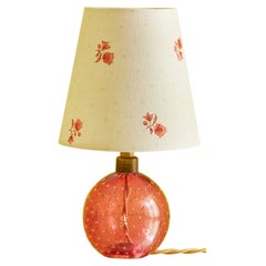 Vintage Murano Table Lamp in Pink with Customized Floral Shade, Italy, 1950s