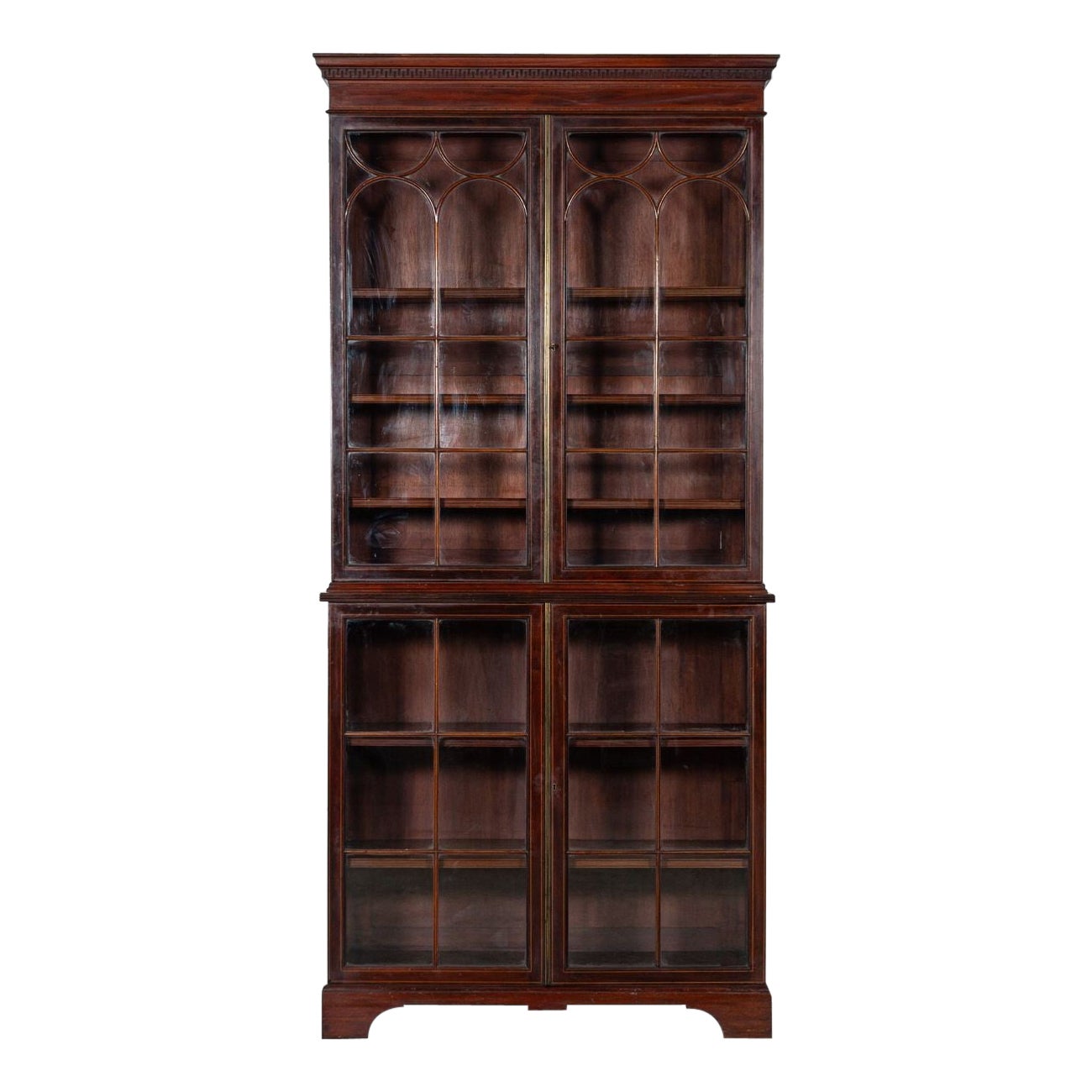 George III 18thC Mahogany Glazed Twin Library Bookcase Cabinet For Sale