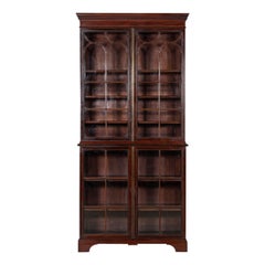 Used George III 18thC Mahogany Glazed Twin Library Bookcase Cabinet