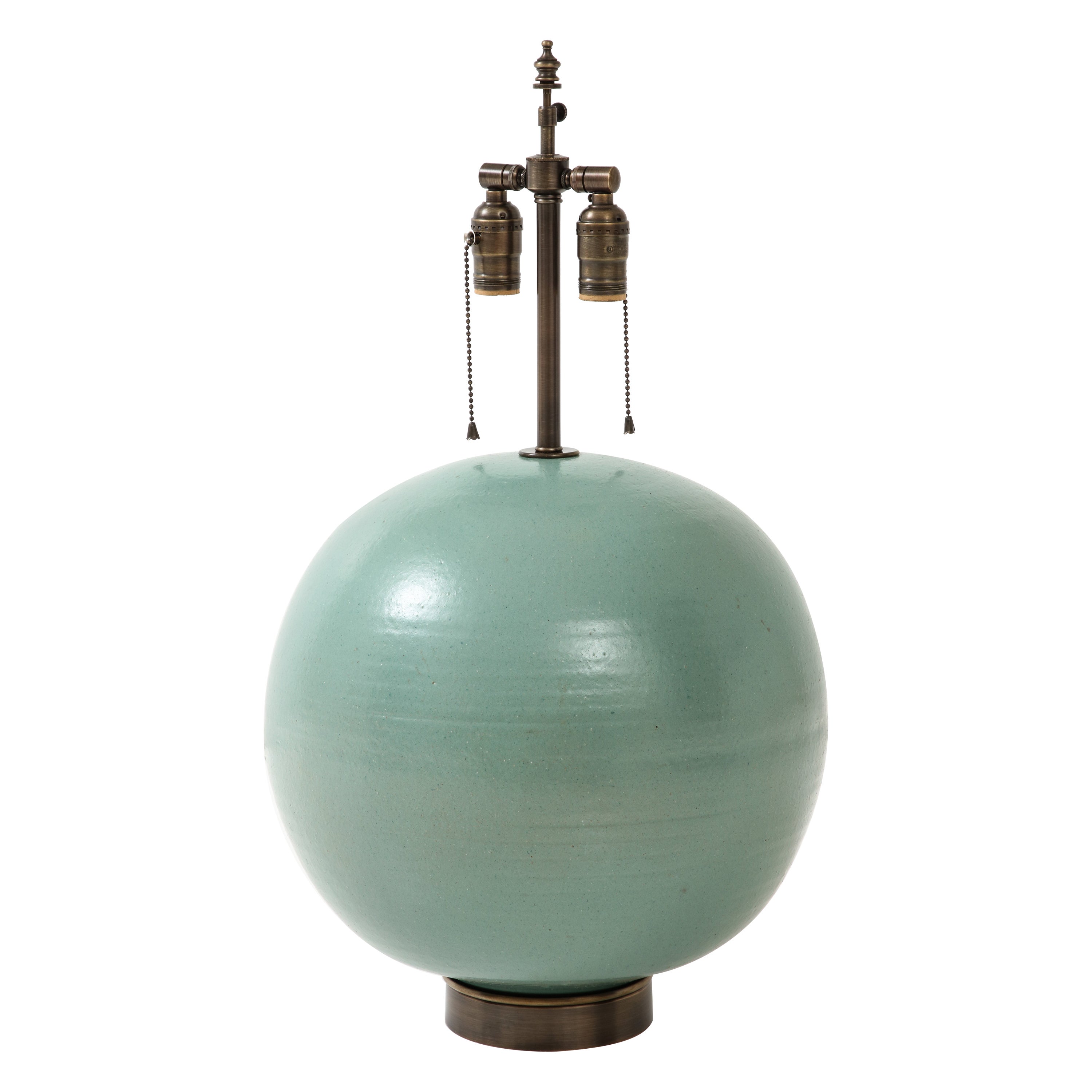 Primavera French Art Deco Turquoise Glazed Ceramic Lamp For Sale