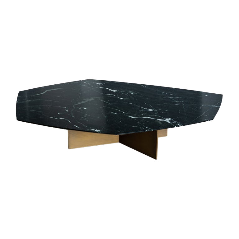 Geometrik Negro Monterrey Stone and Brass Large Coffee Table by Atra Design For Sale