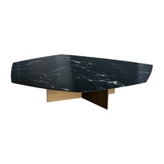 Geometrik Negro Monterrey Stone and Brass Large Coffee Table by Atra Design
