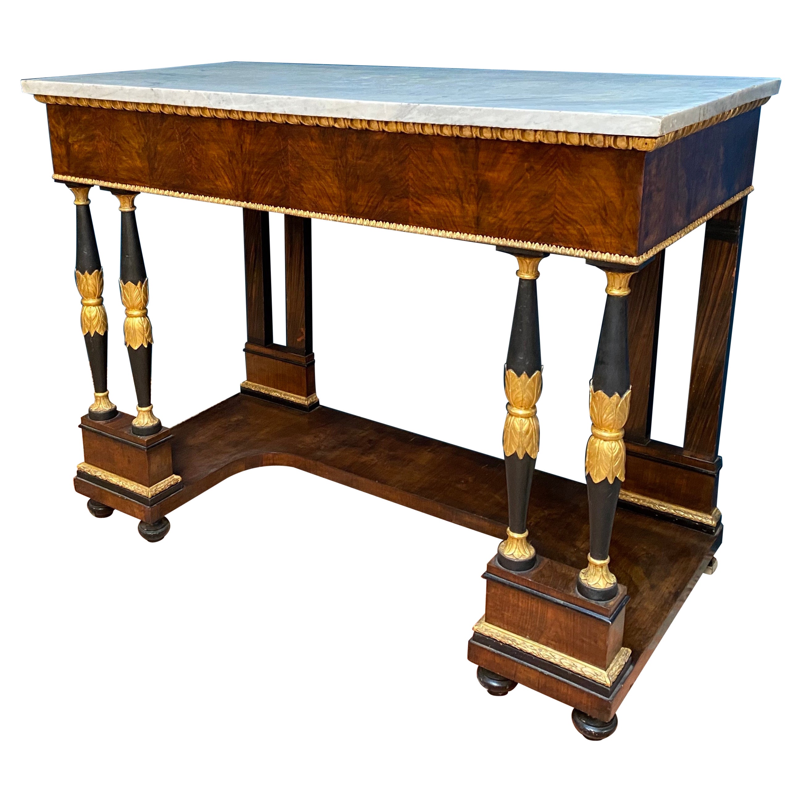 Elegant Italian Empire Consoles Tables with White Marble Top, 1815 For Sale