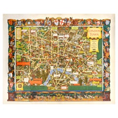 Original Vintage Travel By Train London Town Pictorial Map Poster Kerry Lee