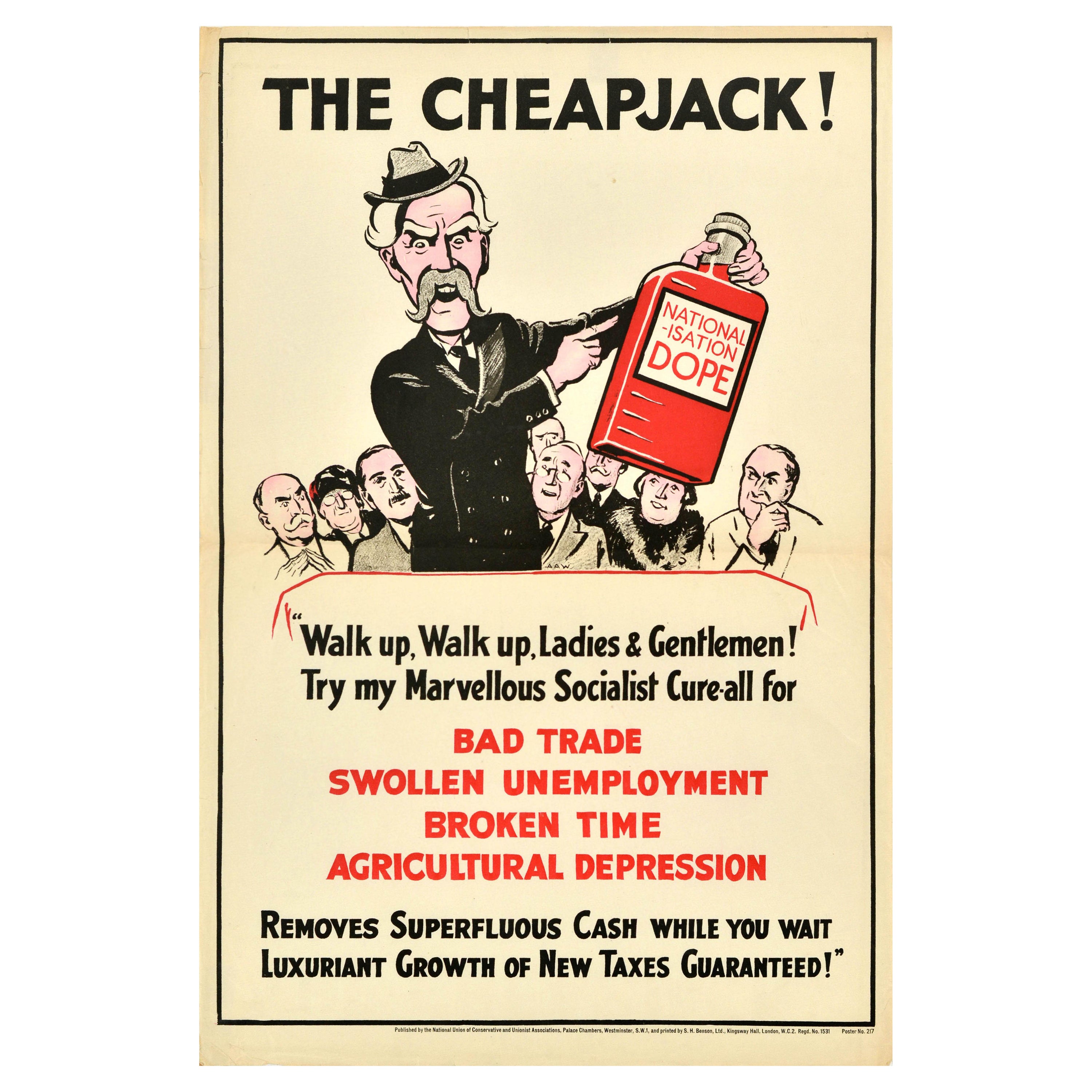 Original Vintage Political Propaganda Poster Cheapjack Ramsay MacDonald Dope For Sale