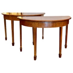 Pair Antique 19th Century English Mahogany Console Tables with Satinwood Inlay.
