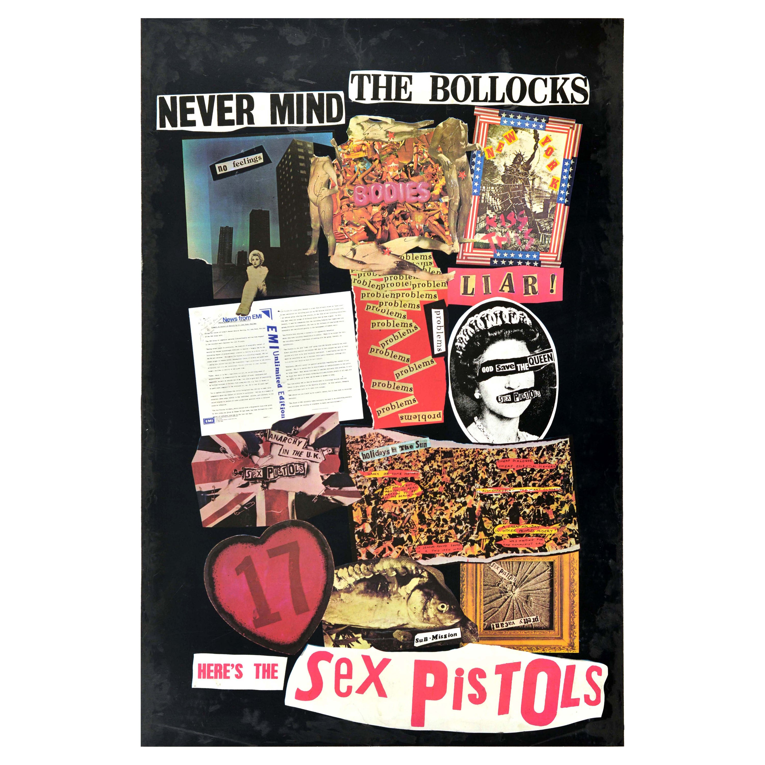 Original Vintage-Musikplakat, Sex Pistolen, Never Mind The Bollocks, Collage