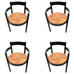 1960s Set of 4 Round Italian Dining Chairs with Rush Seats