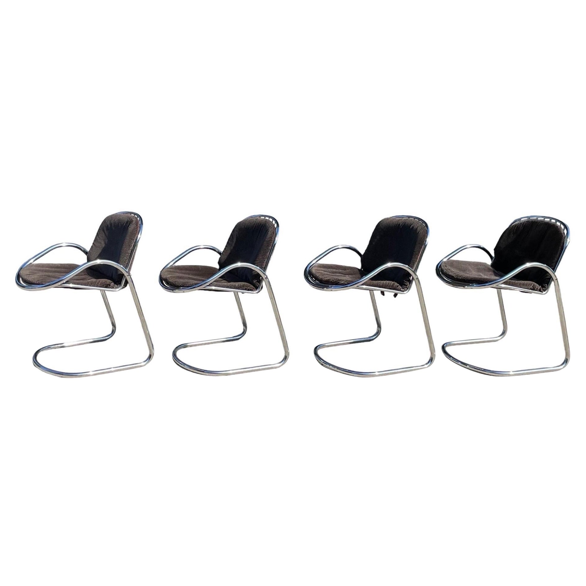 1970s Set of 4 Chromed Steel Cantilever Dining Chairs by Gastone Rinaldi  For Sale