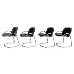 1970s Set of 4 Chromed Steel Cantilever Dining Chairs by Gastone Rinaldi