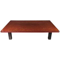 Mid-Century Modern Chinese Red Lacquered Coffee Table on Ebonized Table Legs