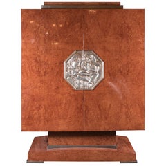 Art Deco Style Cabinet in Burled Walnut, White Gold Plaque, Manner of Ruhlmann