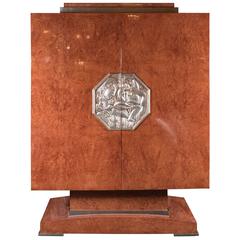 Art Deco Style Cabinet in Burled Walnut, White Gold Plaque, Manner of Ruhlmann 10