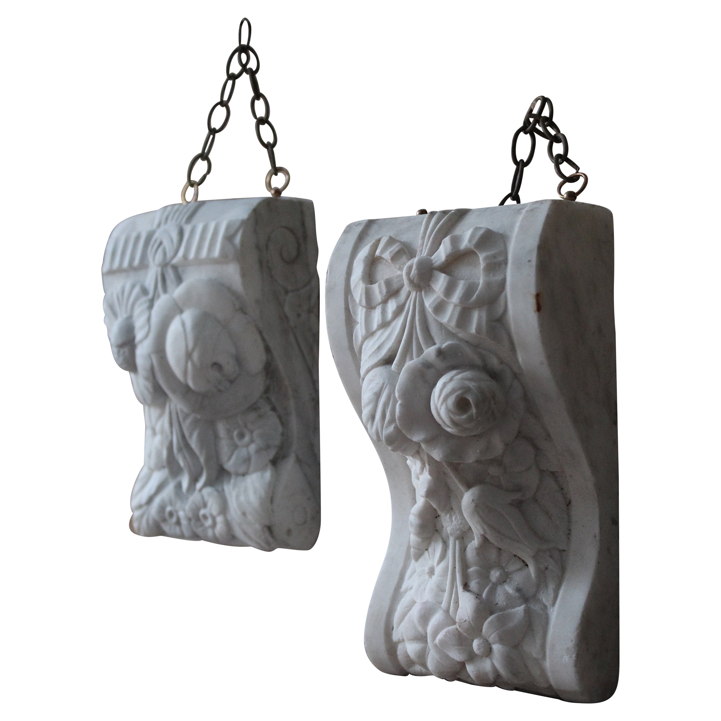 Late 19th Century Pair of Carved Marble Architectural Elements Corbels  